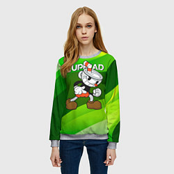 Свитшот женский Хитрая чашечка cuphead, цвет: 3D-меланж — фото 2