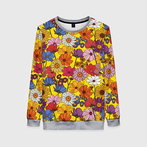 Женский свитшот Цветочки-лютики на желтом фоне / 3D-Меланж – фото 1
