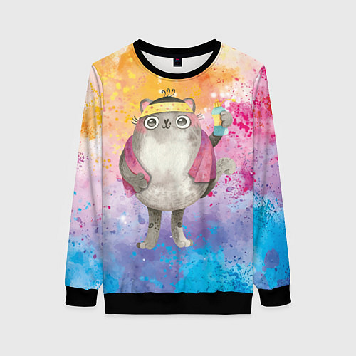 Женский свитшот Котик после душа / 3D-Черный – фото 1