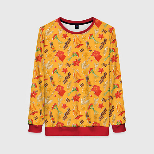 Женский свитшот Георгиевская ленточка, Вечный огонь, цветок, медал / 3D-Красный – фото 1