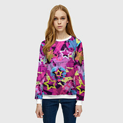 Свитшот женский Star Colorful Pattern Fashion Neon, цвет: 3D-белый — фото 2