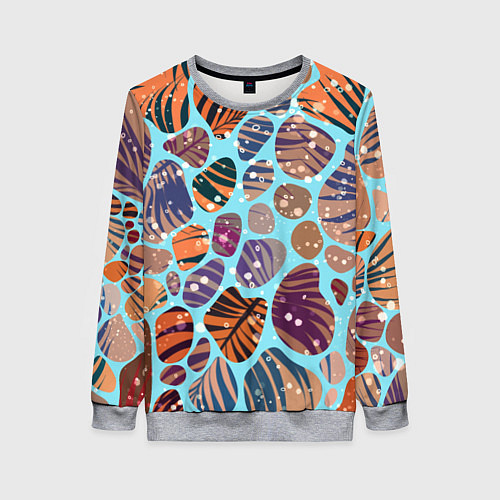 Женский свитшот Разноцветные камушки, цветной песок, пальмовые лис / 3D-Меланж – фото 1