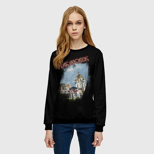 Женский свитшот Город Хабаровск / 3D-Черный – фото 3