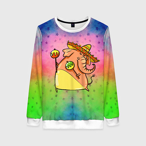 Женский свитшот Мексиканский веселый слон / 3D-Белый – фото 1