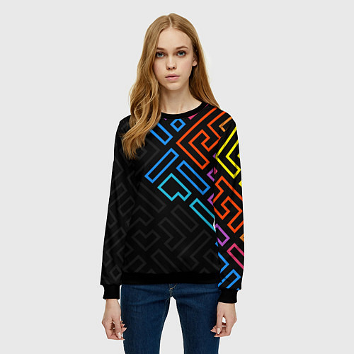 Женский свитшот НЕОНОВЫЕ ФИГУРЫ НЕОН / 3D-Черный – фото 3