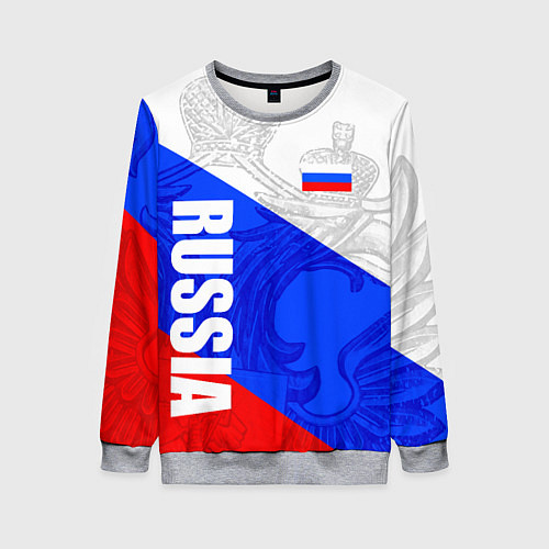 Женский свитшот RUSSIA - SPORTWEAR - ТРИКОЛОР / 3D-Меланж – фото 1