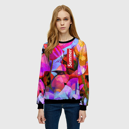 Женский свитшот Красочный летний цветочный паттерн Summer color pa / 3D-Черный – фото 3