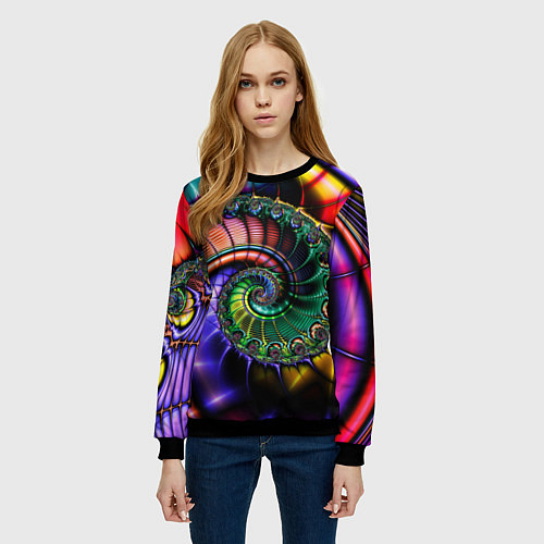 Женский свитшот Красочная фрактальная спираль Colorful fractal spi / 3D-Черный – фото 3
