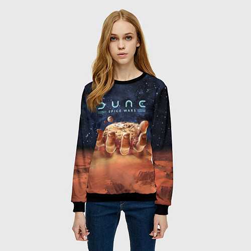 Женский свитшот Dune: Spice Wars песчаные дюны и рука с базой / 3D-Черный – фото 3