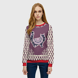 Свитшот женский КРУЖЕВНАЯ 3D МАНДАЛА С КОТОМ, цвет: 3D-красный — фото 2