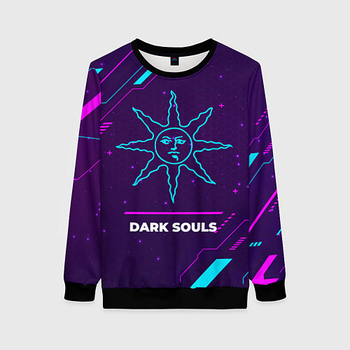 Женский свитшот Символ Dark Souls Sun в неоновых цветах на темном / 3D-Черный – фото 1
