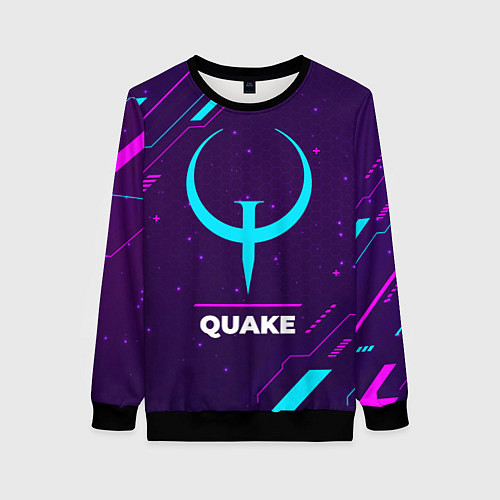 Женский свитшот Символ Quake в неоновых цветах на темном фоне / 3D-Черный – фото 1