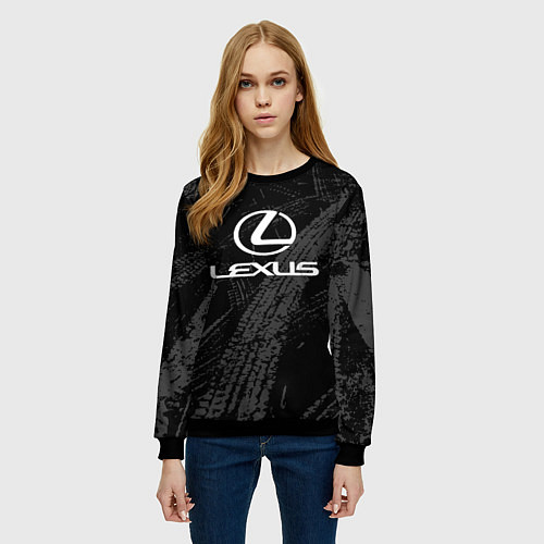 Женский свитшот Lexus - следы шин / 3D-Черный – фото 3