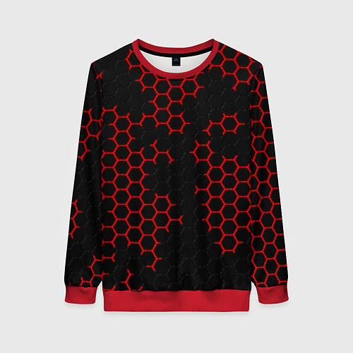 Женский свитшот НАНОКОСТЮМ Black and Red Hexagon Гексагоны / 3D-Красный – фото 1