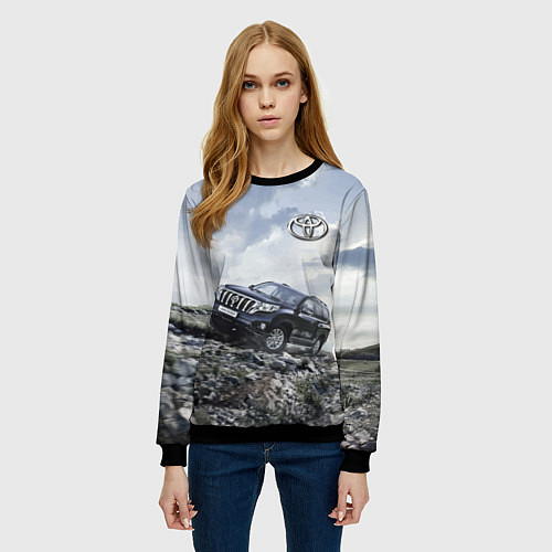 Женский свитшот Toyota Land Cruiser Prado на скальных камнях Mount / 3D-Черный – фото 3