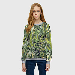 Свитшот женский Экзотические Летние Цветы и Листва, цвет: 3D-меланж — фото 2