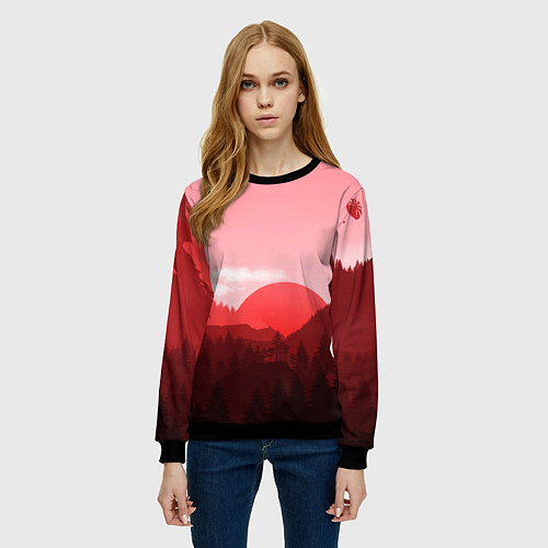 Женский свитшот Закат в горах в розовых тонах / 3D-Черный – фото 3
