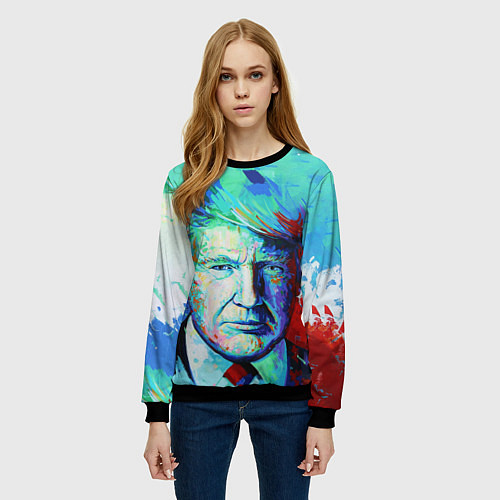 Женский свитшот Дональд Трамп арт / 3D-Черный – фото 3