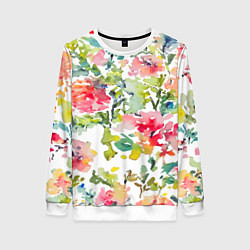 Свитшот женский Floral pattern Watercolour Summer, цвет: 3D-белый