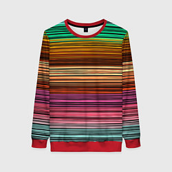 Свитшот женский Multicolored thin stripes Разноцветные полосы, цвет: 3D-красный