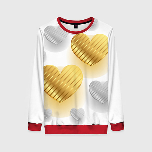 Женский свитшот Золотые и серебряные сердца / 3D-Красный – фото 1