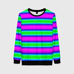 Свитшот женский Зеленый и фиолетовые яркие неоновые полосы striped, цвет: 3D-черный