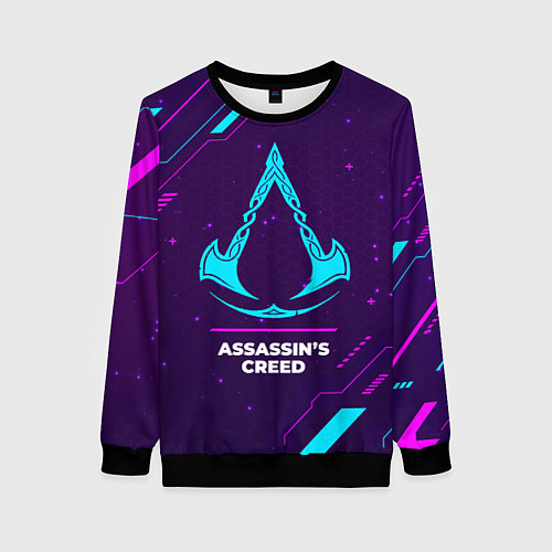 Женский свитшот Символ Assassins Creed в неоновых цветах на темном / 3D-Черный – фото 1
