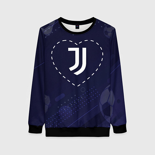 Женский свитшот Лого Juventus в сердечке на фоне мячей / 3D-Черный – фото 1