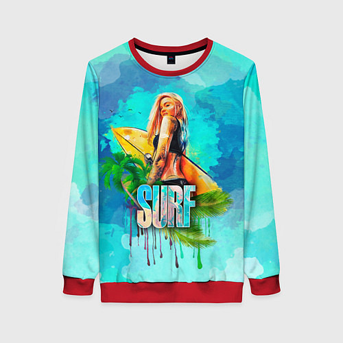 Женский свитшот Surf - девушка / 3D-Красный – фото 1