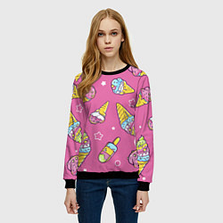 Свитшот женский Разноцветное Мороженое Со Звёздочками, цвет: 3D-черный — фото 2