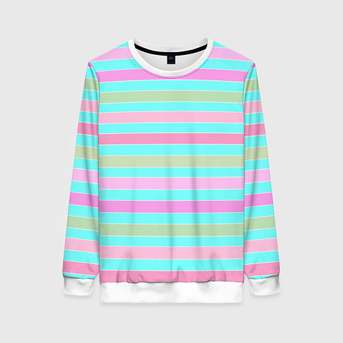 Женский свитшот Pink turquoise stripes horizontal Полосатый узор / 3D-Белый – фото 1