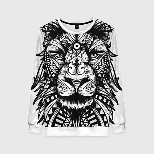 Женский свитшот Черно белый Африканский Лев Black and White Lion / 3D-Белый – фото 1