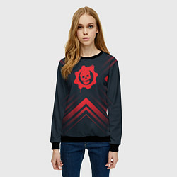 Свитшот женский Красный Символ Gears of War на темном фоне со стре, цвет: 3D-черный — фото 2