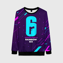 Свитшот женский Символ Rainbow Six в неоновых цветах на темном фон, цвет: 3D-черный