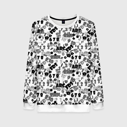 Женский свитшот Black and white alphabet and numbers / 3D-Белый – фото 1