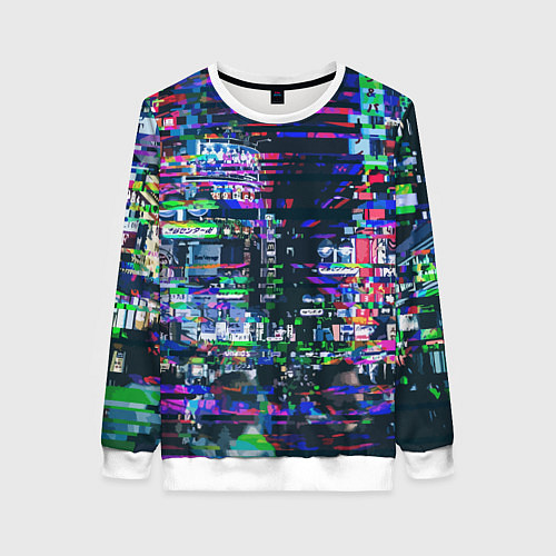 Женский свитшот Ночной город - glitch / 3D-Белый – фото 1