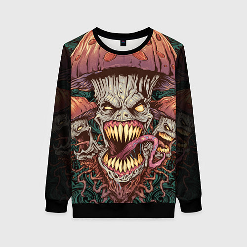 Женский свитшот Злые грибы монстры / 3D-Черный – фото 1