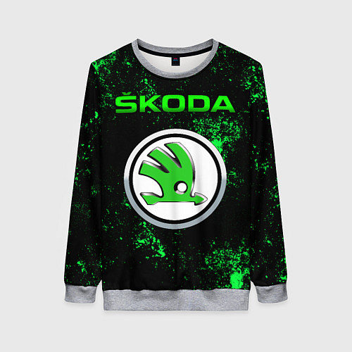Женский свитшот SKODA - ЗЕЛЕНЫЕ БРЫЗГИ / 3D-Меланж – фото 1