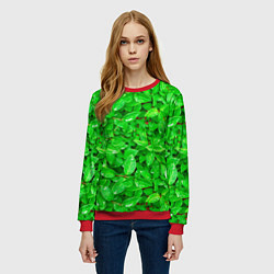 Свитшот женский Зелёные листья - текстура, цвет: 3D-красный — фото 2