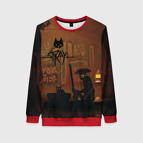 Женский свитшот Бездомный Кот и Робот / 3D-Красный – фото 1