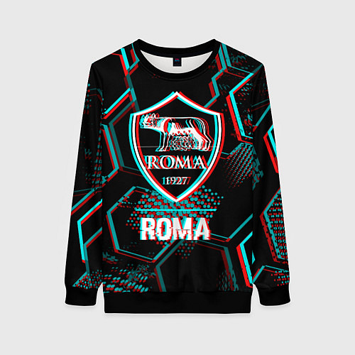 Женский свитшот Roma FC в стиле Glitch на темном фоне / 3D-Черный – фото 1
