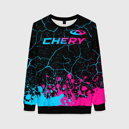 Женский свитшот Chery - neon gradient: символ сверху / 3D-Черный – фото 1