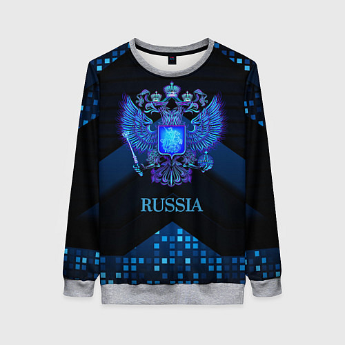 Женский свитшот Синий неоновый герб России / 3D-Меланж – фото 1