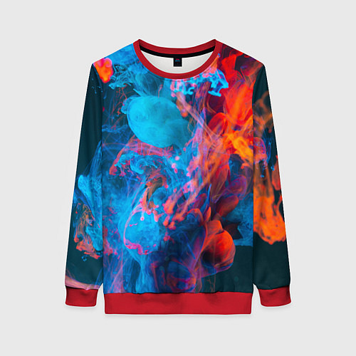 Женский свитшот Абстрактное переплетение оранжевой и синей красок / 3D-Красный – фото 1