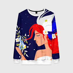 Женский свитшот Русская девушка с триколором на волосах