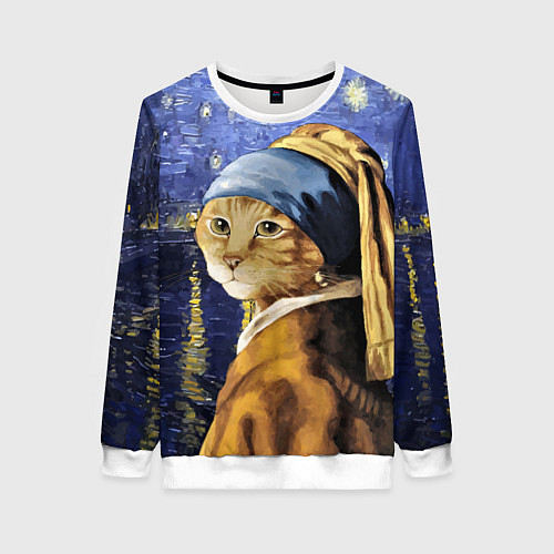 Женский свитшот Прикол с котом: пародия картина / 3D-Белый – фото 1
