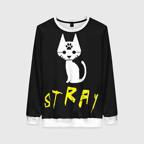 Женский свитшот Stray - киберпанк кот в минимализме / 3D-Белый – фото 1