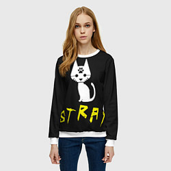 Свитшот женский Stray - киберпанк кот в минимализме, цвет: 3D-белый — фото 2