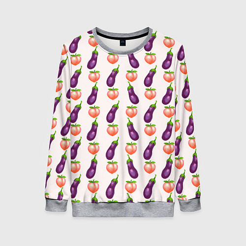 Женский свитшот Баклажаны и персики паттерн / 3D-Меланж – фото 1