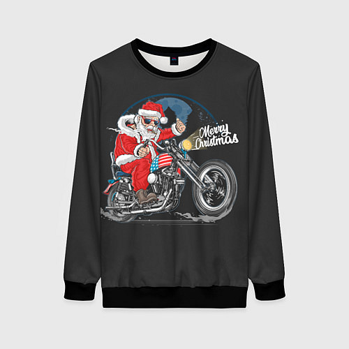 Женский свитшот Santa on a bike / 3D-Черный – фото 1